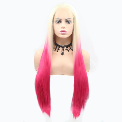 

Amazing Star Lace Frontal Wigs Straight Hair Ombre Pink Color Heat Resistant Half Hand Tied Synthetic Hair Wigs