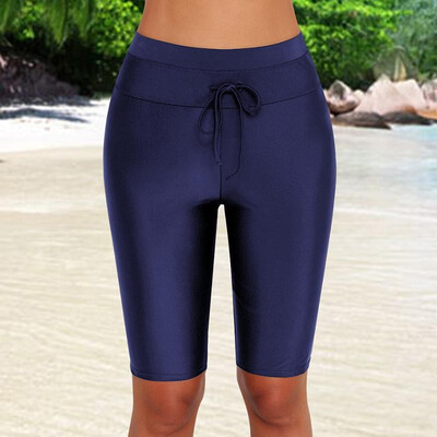 

Summer Women Solid Color Swim Bottom High Waist Boardshort Tie Waist Beach Shorts Swimwear
