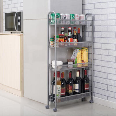 

4-Tier Rolling Cart Gap Kitchen Slim Slide Out Storage Tower Rack with Wheels4 BasketsCupboard
