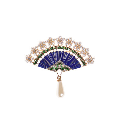 

1 PC Vintage Chinese Fan Brooches Faux Pearl Crystal Flower Brooch Pin Women New Brooches