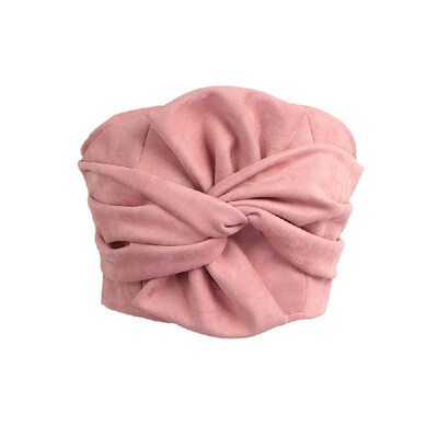 

Women Suede Cropped Top Bow Front Slash Neck Sleeveless Back Zipper Crop Tube Tops PinkGrey