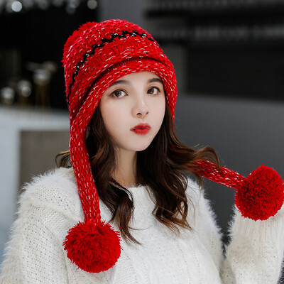 

Hood Warm Woman Fleece Thickened Knitted Cap Neck Cap Autumn&Winter Wool Cap Tri-wool Ball Ear Protector Neck Cap