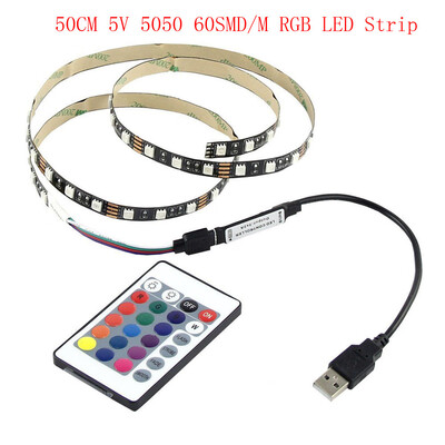 

〖Follure〗5V 5050 60SMDM RGB LED Strip Light Bar TV Back Lighting KitUSB Remote Control