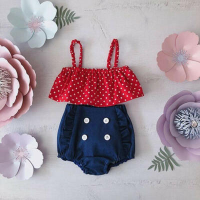 

2PCS Newborn Baby Girls Polka Dot Crop Top Ruffle Shorts Outfit Clothes Set UK