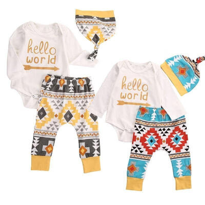 

3pcs Infant Baby Kids Boys Girls Hello World RomperPantHat Outfits Set Clothes