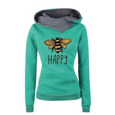 

Tailored Women Lapel Pullover Long Sleeves Bee Printed Hoodies Sweatshirt
