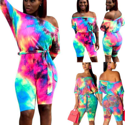

Women Ladies Multicolored Off Shoulder Bodycon Short Jumpsuit Rompers Clubwear