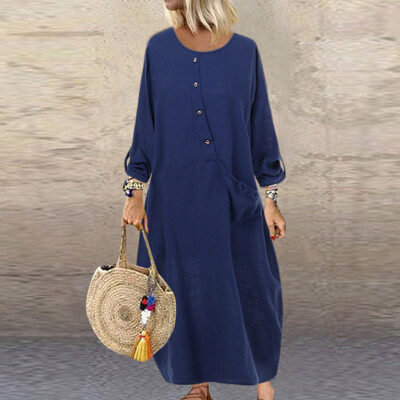 

Tailored Women Plus Size Ladies Vintage O-Neck Loose Long Sleeve Casual Long Dress