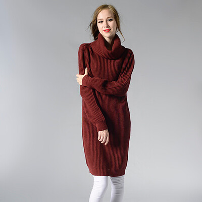 

PREISEI Autumn Winter Women Casual Simple Loose Turtleneck Long Sleeve Knitted Knee-Length Sweater Dress Vestido