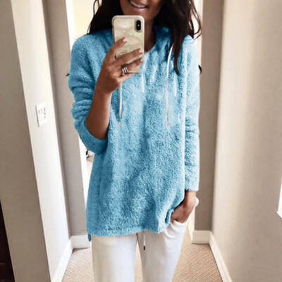 

Tailored Women Hooded Sweatshirt Winter Warm Wool Pockets SweatShirt Outwear