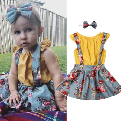 

UK Toddler Baby Girl T-shirt TopsTutu Skirt DressHeadband 3Pcs Outfits Clothes