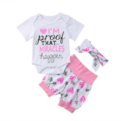 

Newborn Baby Girls Clothes Short Sleeve Tops RomperShorts Pants 3PCS Outfits US