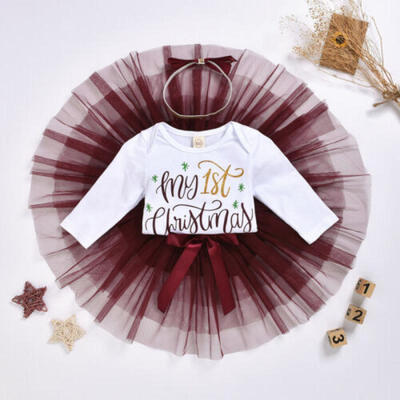 

My 1st Christmas Newborn Baby Girl Xmas Romper Tutu Mesh Skirt Headband Outfits