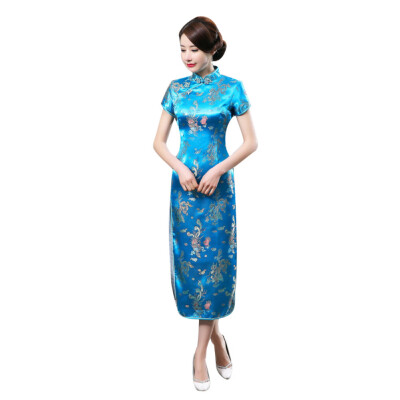 

Traditional Chinese Women Long Cheongsam Bridesmaid Short Sleeve Evening Dress