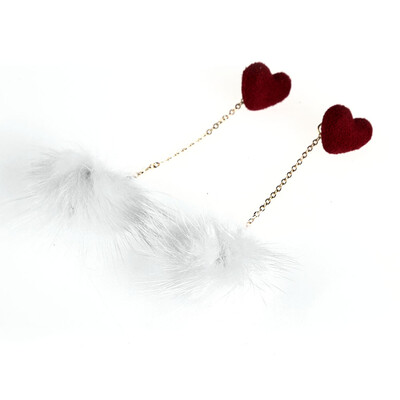 

Sweet Cute Love Heart Mink Hair Ball Earrings Female Korean Version Earrings Taseel Pendant Earring Women Jewelry