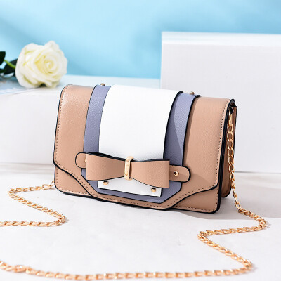 

New macarons contrast color chain handbags sweet girl bow small square bag diagonal shoulder Korean version of the bag