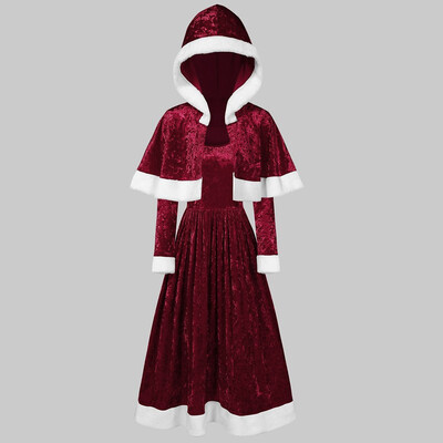 

Gobestart Womens Merry Christmas Velvet Long Sleeve O-Neck Festival Dress And Hooded Cape