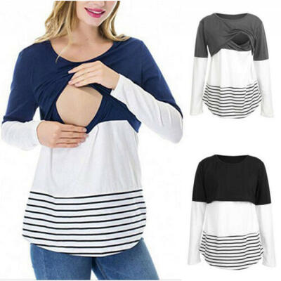 

Women Maternity Clothes Breastfeeding Top T-shirt Nursing Blouse Pregnant Stripe