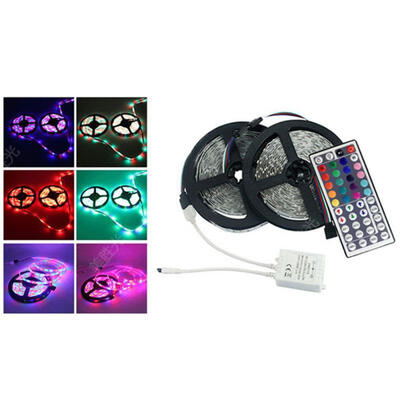 

2PCS Waterproof LED Light Strip 5M 72W RGB Color Changing Lighting Rope W1 PC 44 Key IR Controller