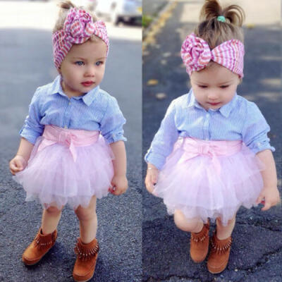 

Sweet Kids Baby Girl Stripe T-shirt Top Tutu Skirt Dress Outfits Set Clothes USA