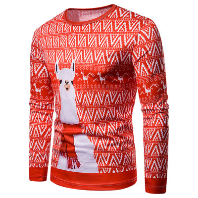 

Christmas Alpaca Printed Crew Neck T-shirt