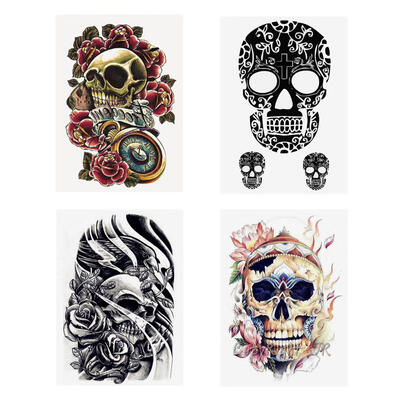 

4pcs Waterproof Temporary Skull Tattoo Stickers Fake Body Arm Tattoo Decals