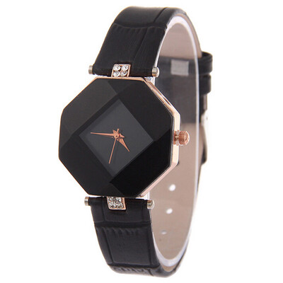 

Women Watches Gem Cut Geometry Crystal Leather Quartz Wristwatch Fashion Dress Watch Ladies Gifts Clock Relogio Feminino