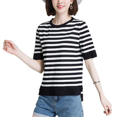 

Women Plus Size Stripe Short Sleeve T-Shirt O Neck Casual Loose Summer Tee