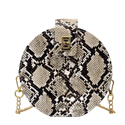 

Women Snakeskin Embossed Twist Lock Chain Crossbody Shoulder Small Round Bag