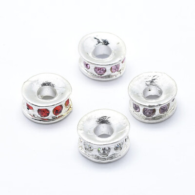 

Alloy European Beads Large Hole Beads with Grade A Rhinestone Flat Round Silver Mixed Color 115x6mm Hole 4mm