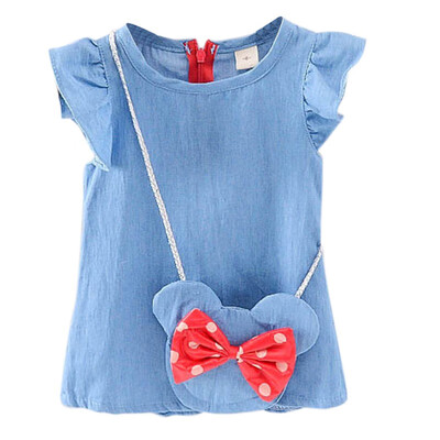

New 2018 Baby Girl Dress Summer Solid Denim Princess Party Cute Cotton Baby Girls Clothing Kids Lolita Bow-knot Dresses For 1-4t
