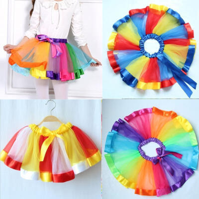 

Girls Kids Tutu Skirt Tulle Dance Ballet Dress Toddler Rainbow Bow Costume Dress