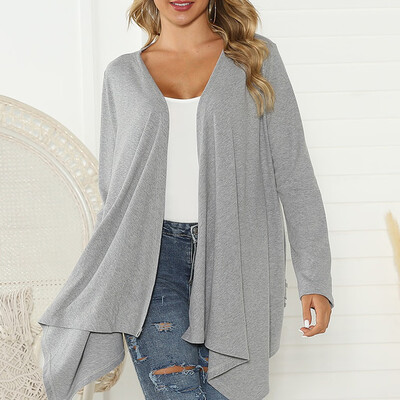 

Roseonmyhand Fashion Women Casual V-Neck Printed Patchwork Irregular long Sleeve Tops Coat