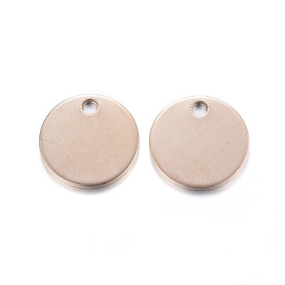 

304 Stainless Steel Charms Blank Stamping Tags Smooth Surface Flat Round Rose Gold 12x1mm Hole 2mm