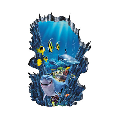 

3D Broken Hole Wall Stickers Diy Orangutan Shark Tiger Rhinoceros Art Decals