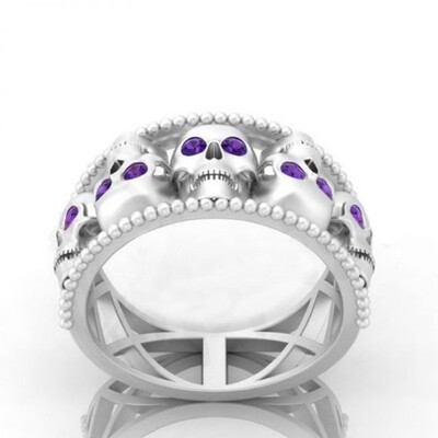 

New Creative Hollow Skull Ring for Women BlackRedPurple Zircon Ring European Punk Women Party Jewelry