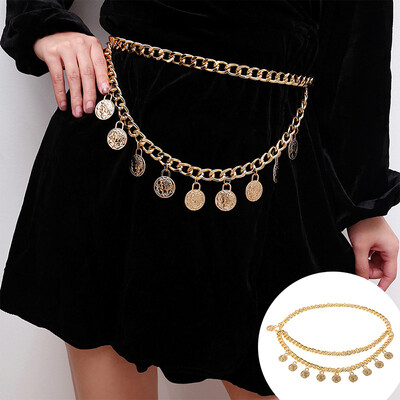 

Women Metal Chain Retro Belt High Waist Hip Coin Charms Waistband Body Chain