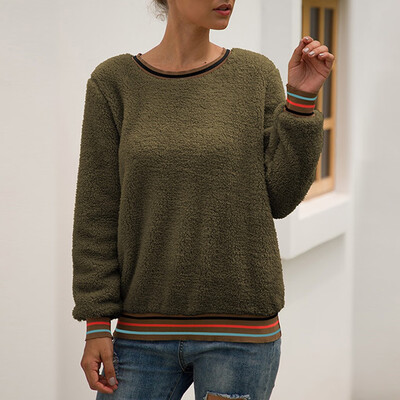 

Tailored Womens Autumn O Neck Solid Long Sleeve Stripe Splicing Sweatshirt Casual Tops