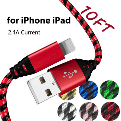 

10FT Bending Protector Durable lightning Charging Cable for iphone 7 8 X Xs iPad Charger Cord
