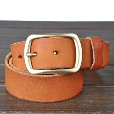 

The first layer of cowhide washed pure copper buckle mens belt denim retro wild leather Japanese word buckle belt