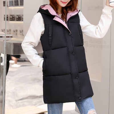 

Toponeto Women Solid Long Outerwear Cotton Jackets Pocket Loose Hooded Vest Coats