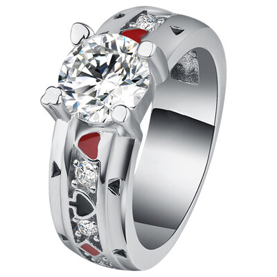 

Zhefanku New Slver Colors Crytal Individuality Ring Love Heart Romantic Finger Ring For Women Wedding Jewelry Halloween Gift