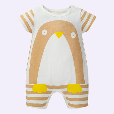 

Baby Romper Short Sleeve Cotton Children Cute Penguin Print Stripe Jumpsuit
