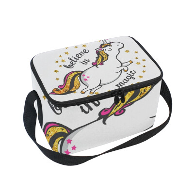 

Lunch Box Insulated Lunch Bag Large Cooler Gold Unicorn Tote Bagfor Kids Men Women