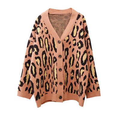 

Toponeto Womens Leopard Print Knit Sweater Button Sweater