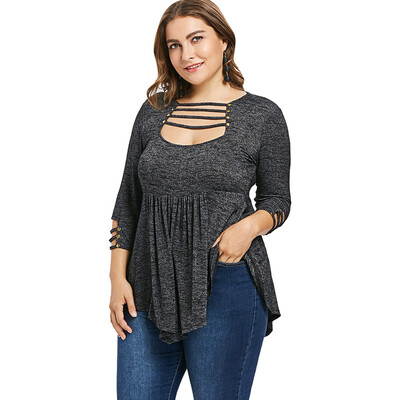 

Plus Size Ladder Cut Out A Line T-shirt