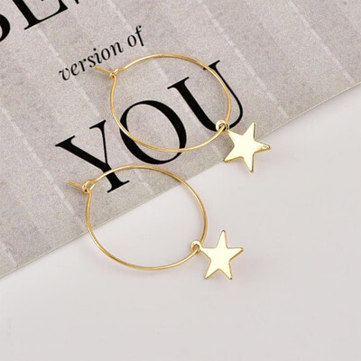 

A pair of fashion trend simple big circle five-pointed star pendant earrings