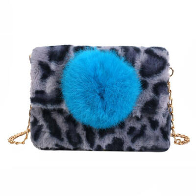 

Fashion Women Leopard Print Pompom Shoulder Bags Plush Chain Crossbody Bag