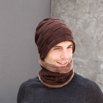 

Fashion Winter Women And Men Warm Cap Scarves Set Comfortable Plush Knitting Hat Scarf Simple Pure Color Clothing Accessories
