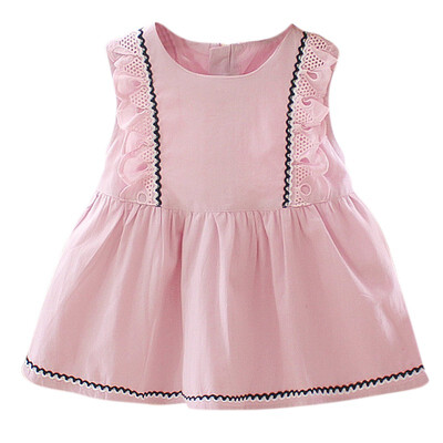 

2019 Casual Summer Baby Girl Dress Cotton Solid Color Dresses 0-24M Toddler Baby Girl Clothes